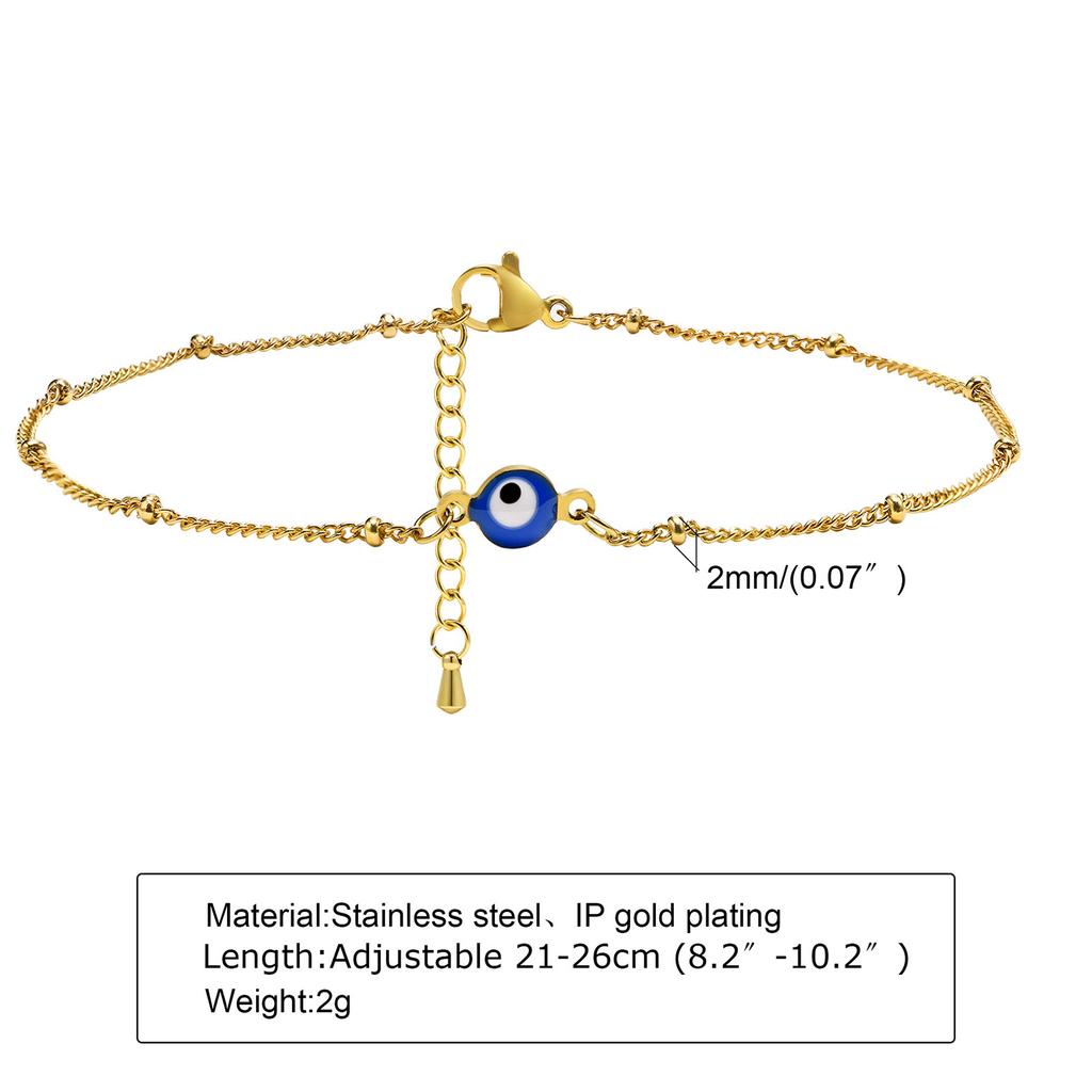 Evil Eye Anklet Bracelet for Women, 18K Gold Plated Stainless Steel, Adjustable Waterproof Evil Eye Jewelry