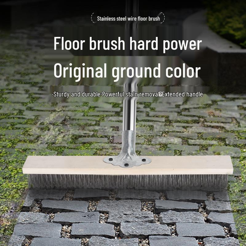 Perie de sârmă din oțel inoxidabil cu mâner lung pentru pardoseli din ciment - Perie de fier cu peri duri pentru îndepărtarea mușchiului