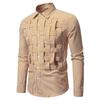 Men's Casual Solid-color Long-sleeved Shirt, Men's Button-style Striped Woven Stand-up Collar Shirt