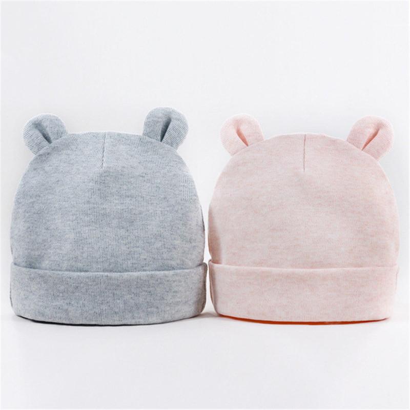 2Pcs/pack Hot Sale Newborn Female Bear Ear Baby Beanie Other Material Dobby Style Four Seasons 17*14cm