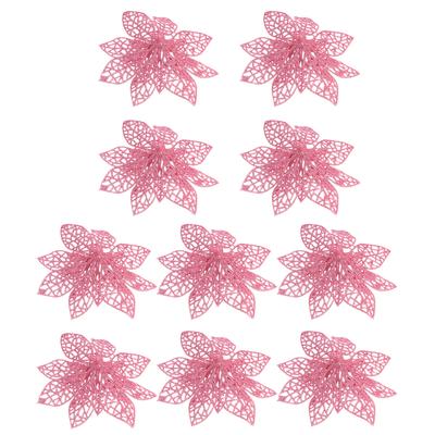 10pcs Christmas Glitter Poinsettia Flowers Tree Naments Flower Artificial Decoration Tree Nament Xmas Party Supplies