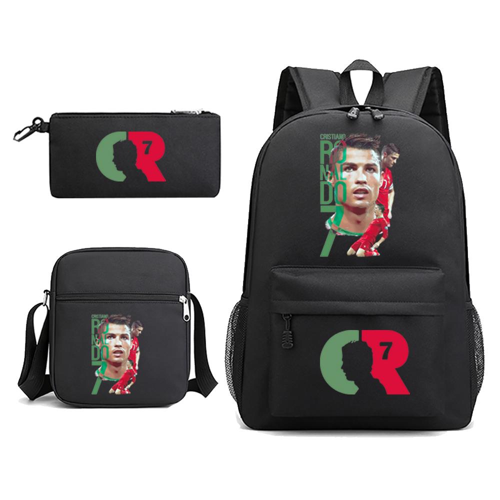 

CR7 Роналду Рюкзак Холщовый Рюкзак Школьная Сумка Ранец Сумка Через Плечо Пенал Подростковый Школьный Рюкзак из 3 предметов 15.6 inch чёрный