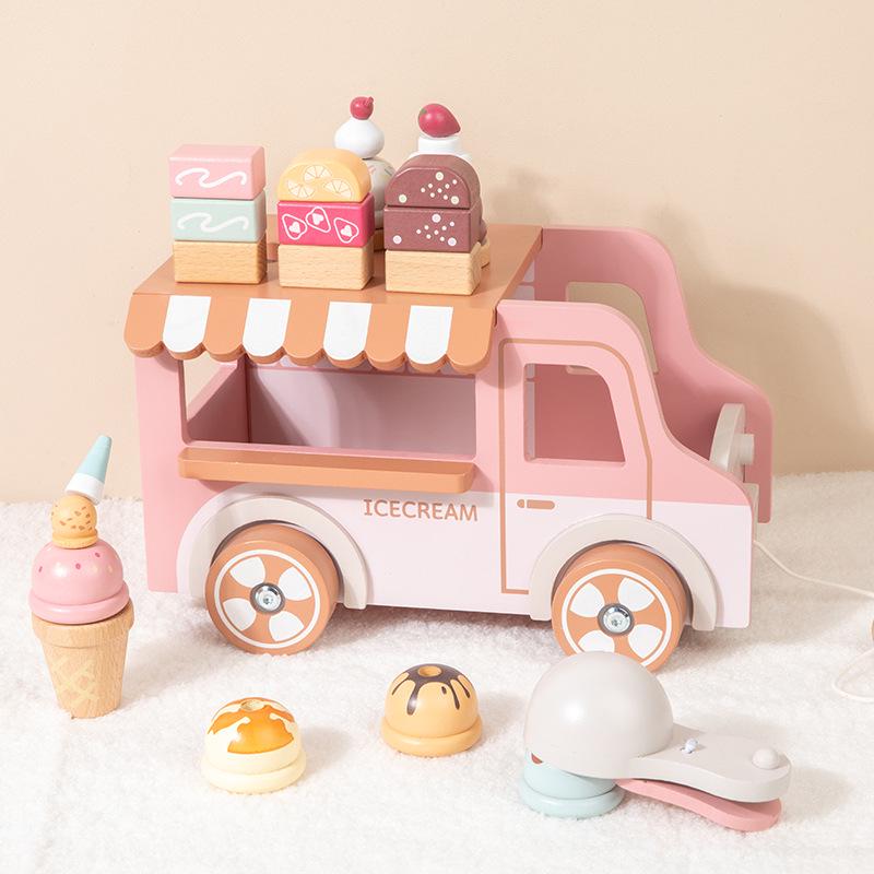 Wooden Ice Cream Cart Toy for Kids - Educational Pretend Play & Parent-Child Fun