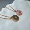 Collana alla moda con conchiglia rosa rotonda, cristallo, zircone, occhio maligno, per donna, placcata oro 18k PVD, gioielli da collo