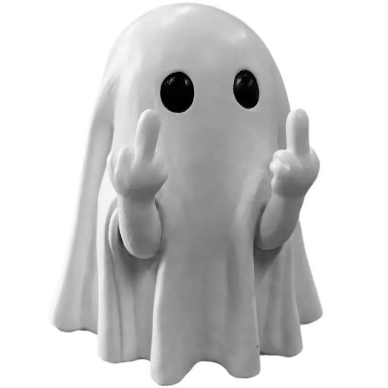 

Милая статуэтка призрака в виде среднего пальца, маленькие страшные фигурки призраков, украшения для дома на Хэллоуин, полка для журнального столика