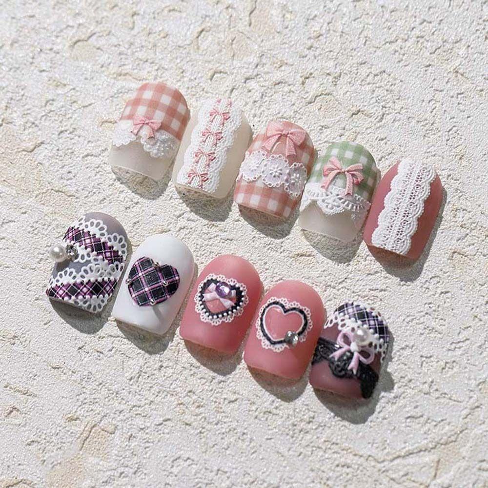 Pink White Black Lace Bowknot Nail Decals Love Heart Bow Nail Decorations  Girls
