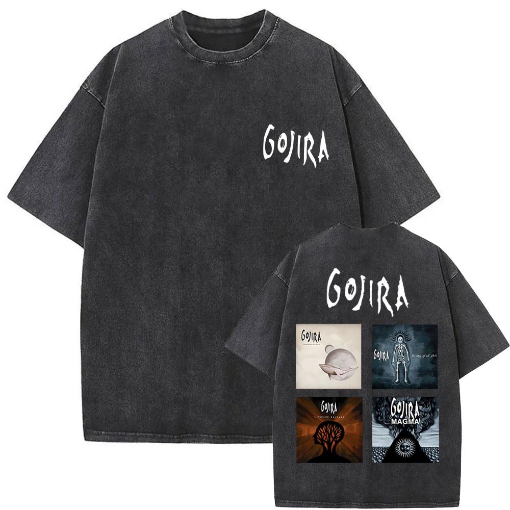 Washed Vintage Metal Rock Band Gojira Skeleton Graphic T-shirt Men Women Fashion Man Streetwear