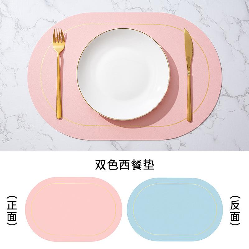 Direktlieferung von nordisch inspirierten zweifarbigen, kontrastierenden ovalen Leder-Tischsets, wasserdichte, ölabweisende und hitzeisolierende Tischsets für Hotels und Haushalte