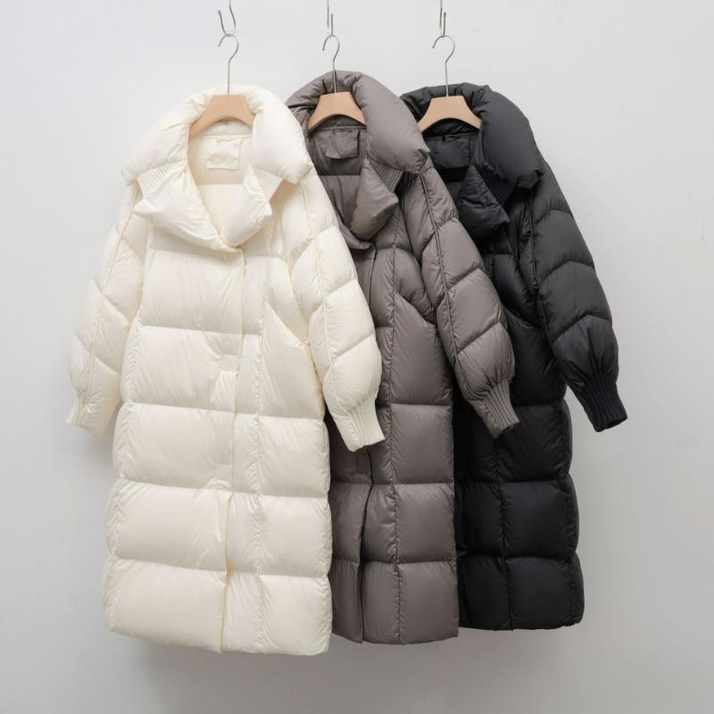 Pinghu 90 down white duck down long down jacket women's winter new simple fashion thickened loose knee coat tide