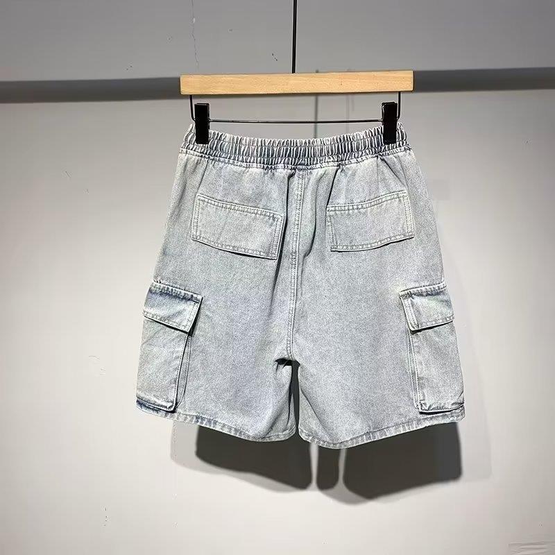 Herren Japanische Arbeitskleidung Elastische Taille Denim Shorts, Sommer 2023 - Lässig, Locker geschnitten, Mittellang