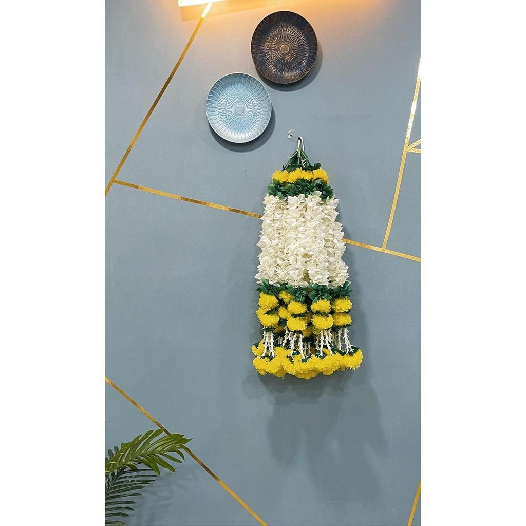 Handmade Artificial Jasmine Gajra Marigold Garland Tassels & Bells Traditional Decor for Diwali/Wedding/Festivals (Gajra Latkan/2Ft/5pc)