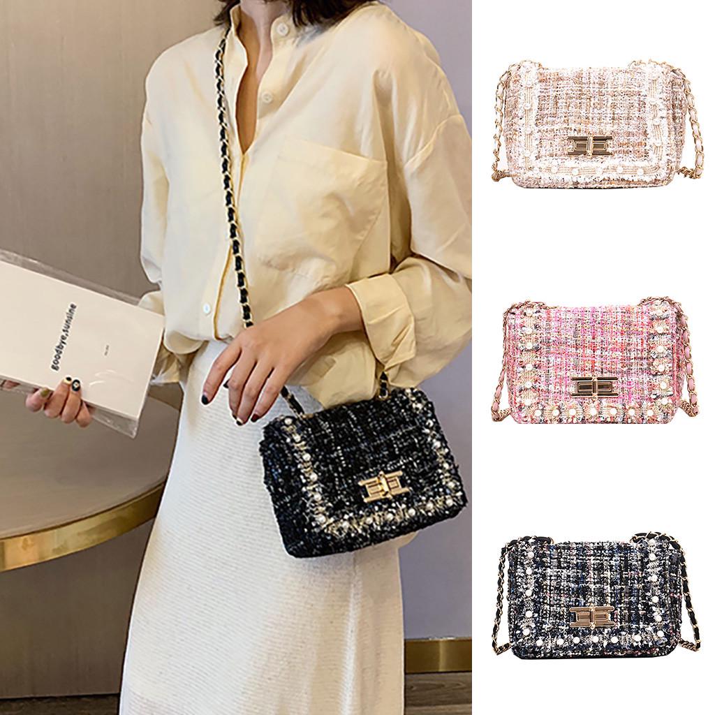 Buy [MDH] Fashion Women Retro Weave Pearl Lace Edge Hasp Crossbody Bag Shoulder Bag at
