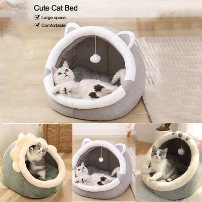 Fashion Soft Comfortable Cat Bed Warm Pet House Semi Enclosed Dome Kitten Mattress Cave Warm Sleeping Dog Basket Tent