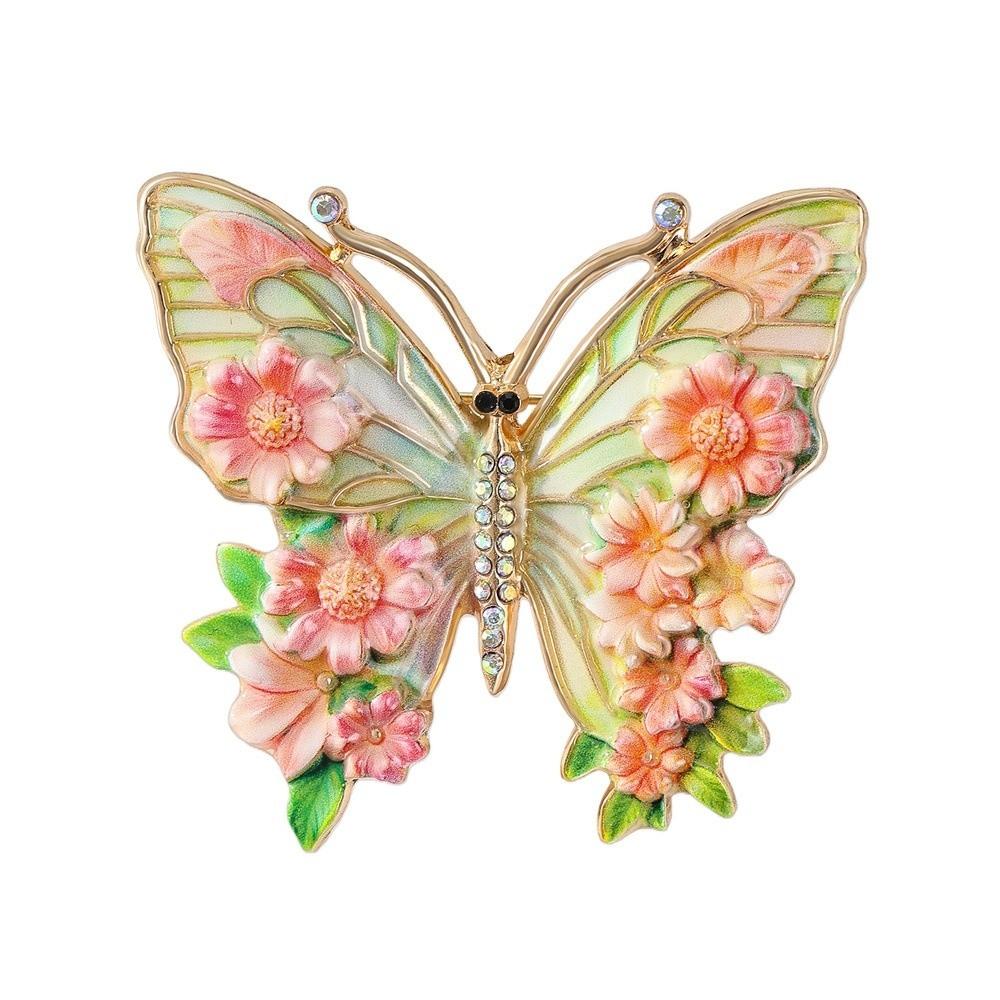 Enamel Big Flower Butterfly Brooches Rhinestone Enamel Lapel Pin Women's Clothes Pins Gifts