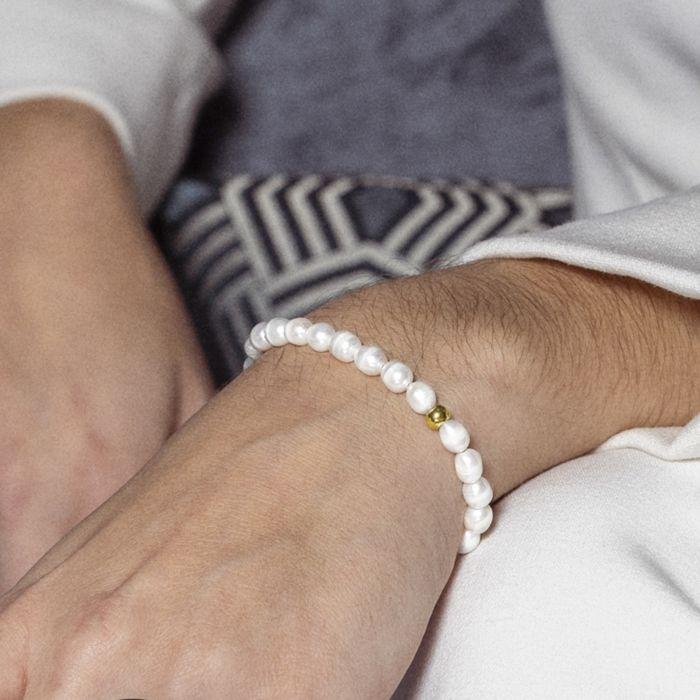 Bracelet - Unwe - Perles blanches - Or jaune 18 carats - 17 cm + 3 cm d'extension