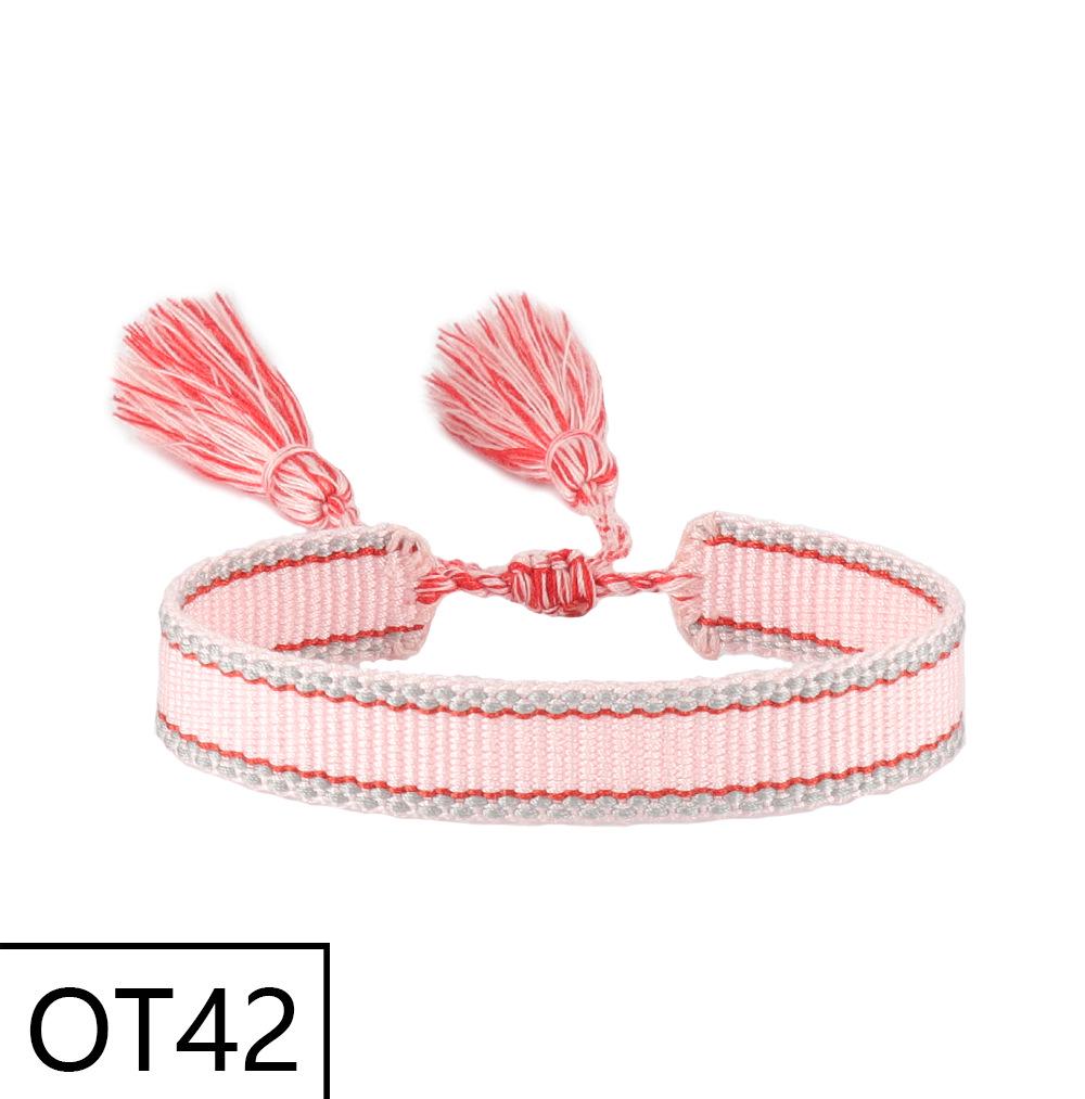 European & American Style Woven Bracelet - Solid Color, 1.3cm, Handmade Tassel, Fashionable Polyester Hand Rope for Women