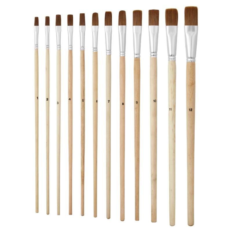 12 Pcs Wolf Hair Painting Brush Artist Paint Brushes Flat Paint Brush Set Watercolor Paint Brush Drawing Supplies 1