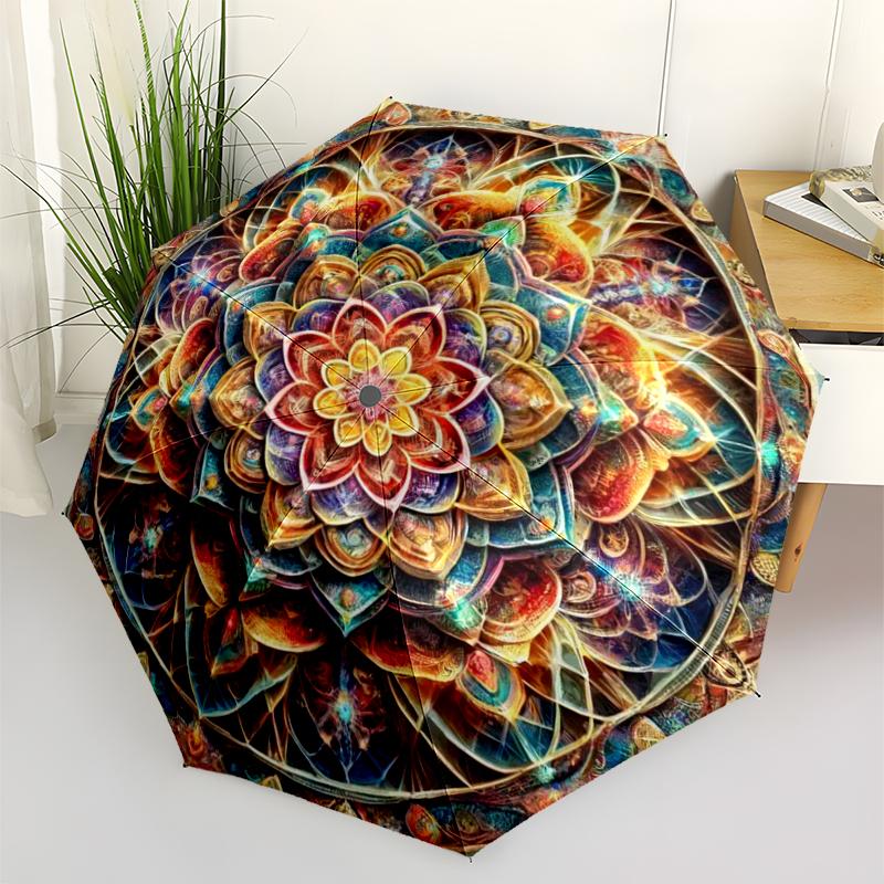 1 PC Automatic Folding Umbrella - Mandala Lotus Pattern, Portable & Foldable Design with 8 Ribs, Christmas Birthday Gifts
