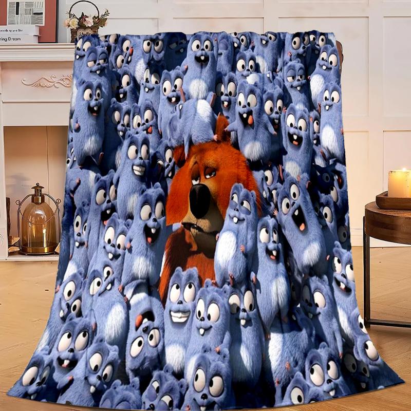 1PC Bear And Blue Critter Adventure Flannel Blanket Gift, Suitable for Both Men And Women, Soft Ideal for Beds And Sofa, Birthday Or Christmas Gift