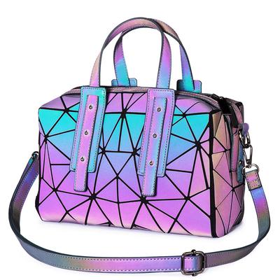 Bolsa de Ombro Geométrica Luminosa Bolsa Transversal Geométrica Refletiva Bolsa PU para Mulheres