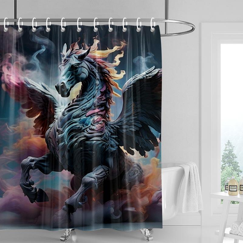 Close-up of a colorful horse Shower Curtain Washable Dirt-Resistant Shower Head waterproof Polyester Bath Curtain For Home Decor