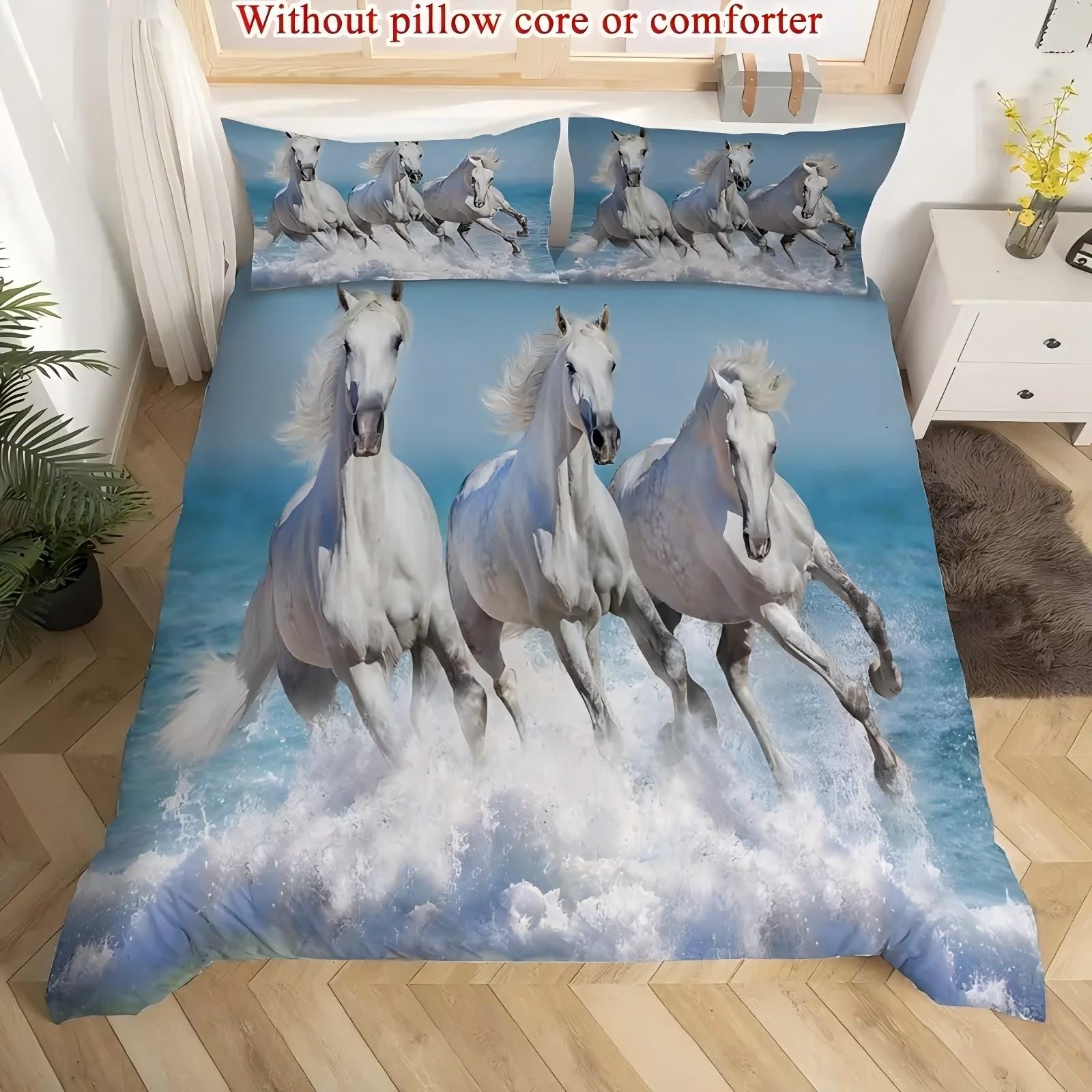

White Wild Horses Running 3D Printed Quilt Cover Wildlife Theme Bedding Cover Pillowcase Luxury Home Textiles Duvet Cover Set 135x200cm 2pcs