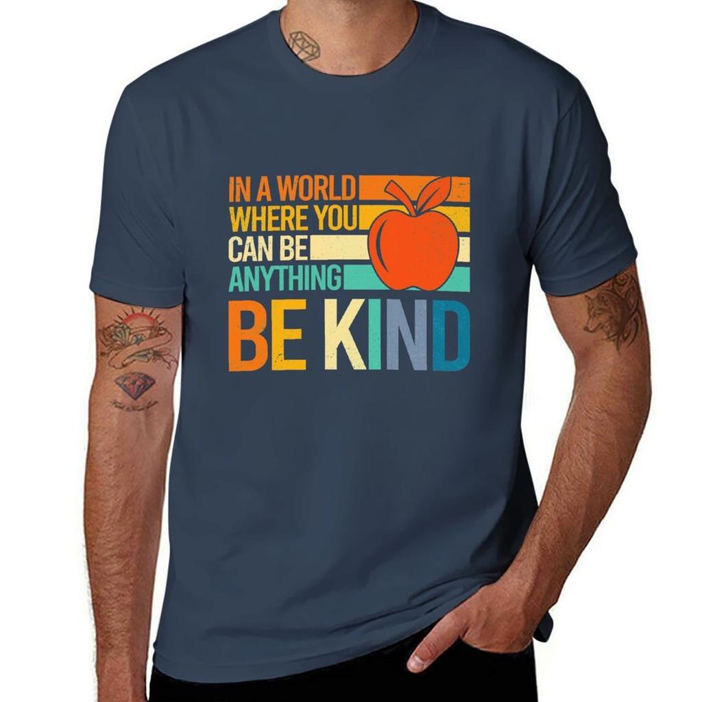 In A World Where You Can Be Anything Be Kind Teacher Tshirt Basic Solid Color Short Sleeve Cotton Top