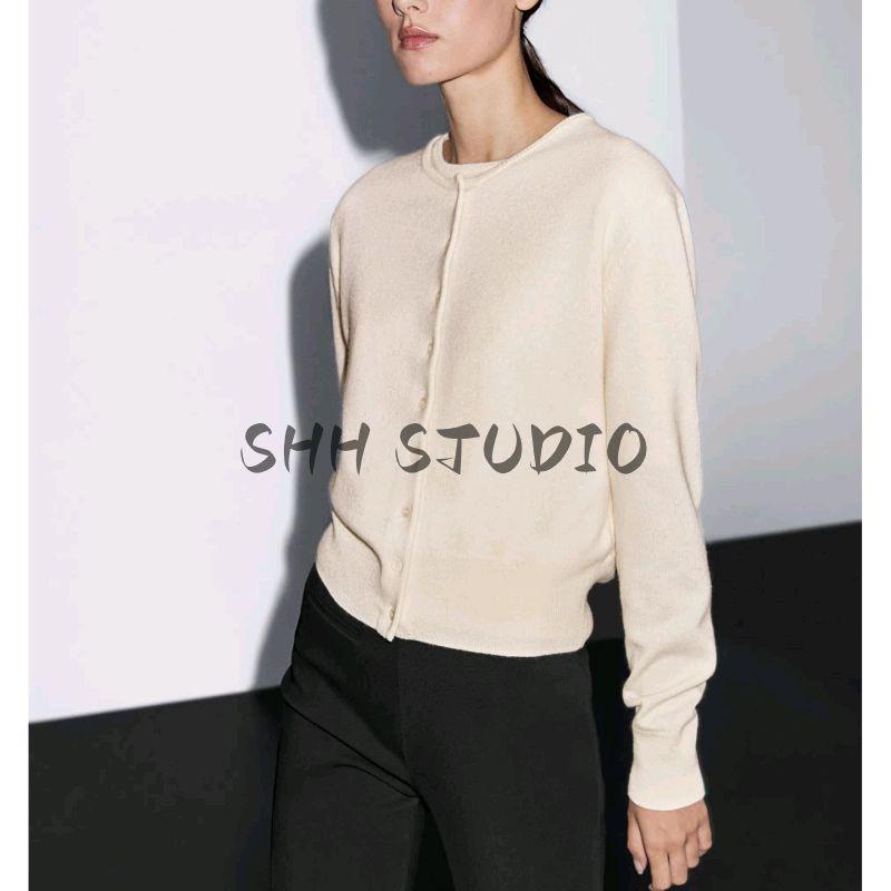MD Autumn New Women Clothes Commuter Style Solid Soft Glutinous Fleece Blended Round Neck Knitted Cardigan 5770593