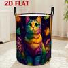 1pc, 2D Flat Laundry Basket, with a Bright And Dynamic Rainbow Cat Pattern Lining The Colorful Window, Suitable for Bedroom Storage, Decorative And Fu