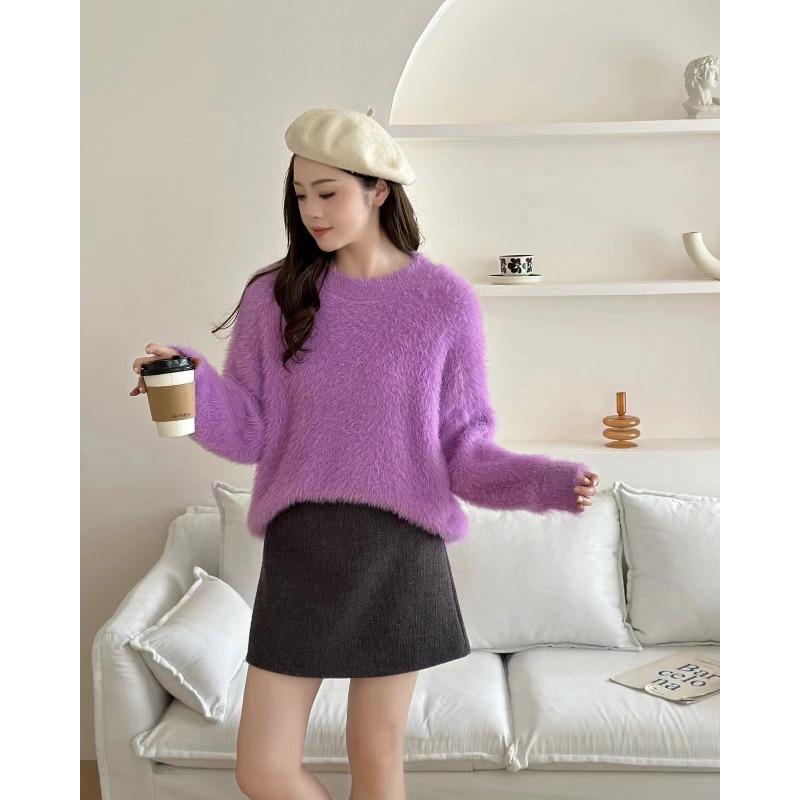 Gentle wind lazy soft waxy imitation mink fleece sweater women's pullover loose niche design sense autumn and winter temperament small man