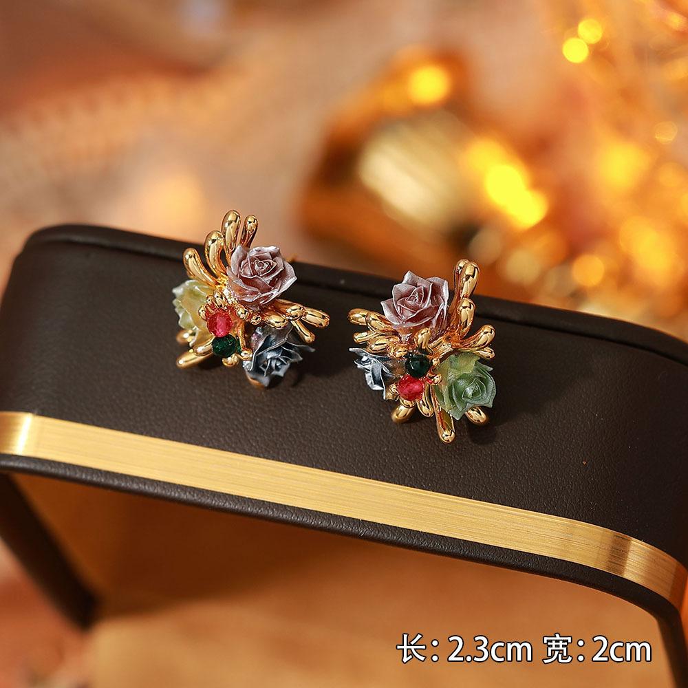 Ainibenni Original Design Enamel Painted Earrings for Women, Monet Garden Oil Painting Style Stud Earrings