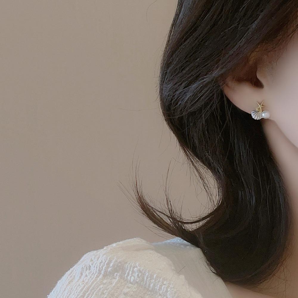 New Cute Personality Starfish Shells Pearls Zircon Stud Earrings for Women Summer Beach Korea Exquisite Jewelry Accessories Gift