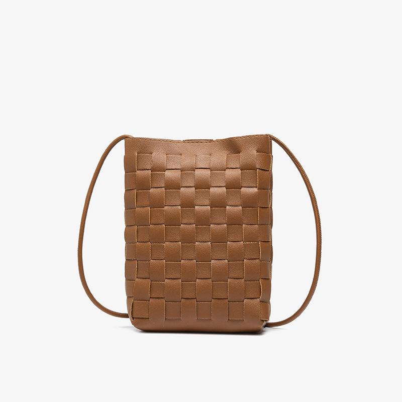 Korean Style 2023 Textured Woven Women's PU Shoulder Bucket Bag