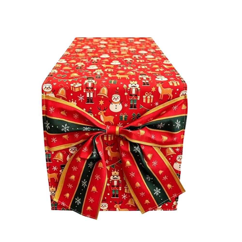 Bows Accents Holiday Table Runner Golden Accents Festive Table Decoration Winter Xmas