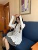 Korean High Neck Polka Dot Lace Patchwork Long Sleeve Top for Women - Autumn Winter Fashion