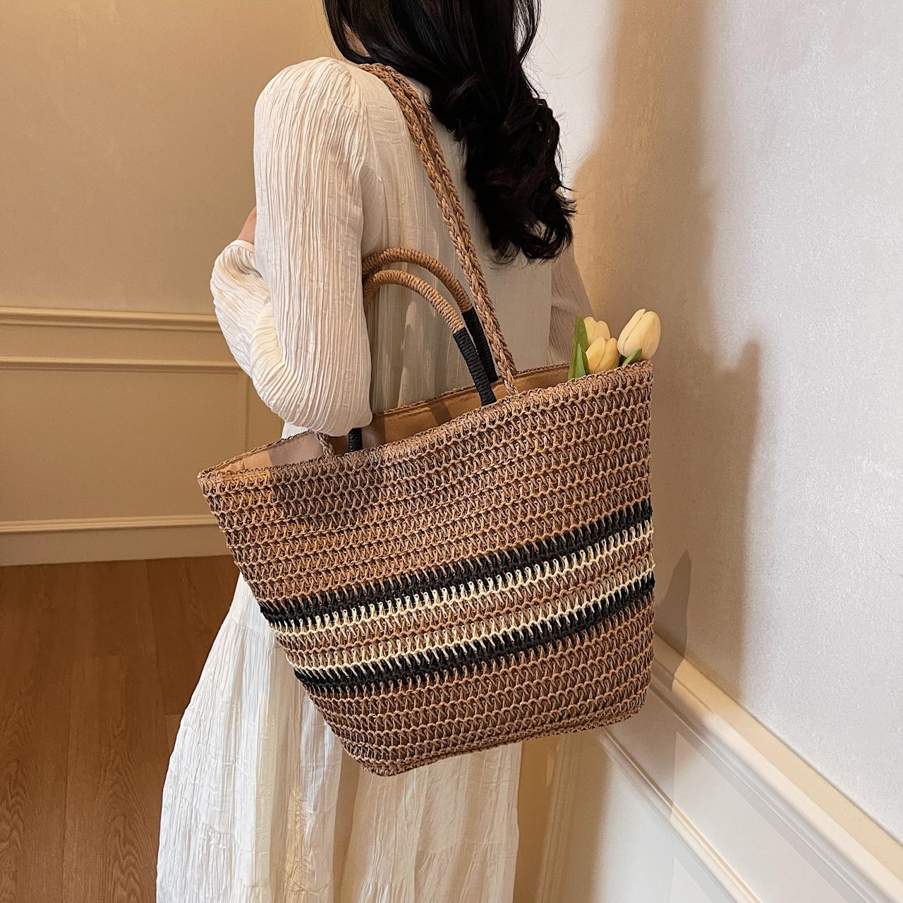 

Straw bags women s seaside women s bags, woven bags, portable vegetable baskets women s large-capacity vacation travel shoulder bags хакі