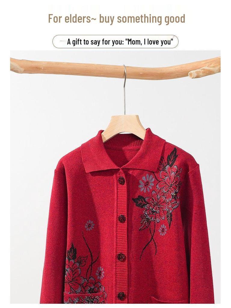 Grandma's Cozy Knit Cardigan: Spring & Autumn Loose Long-Sleeved Sweater for Elderly Women