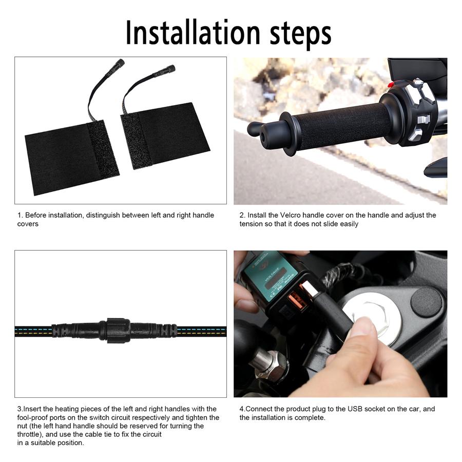 Motorcycle Handle Electric USB Heating Pads Intelligent Temp Control Three-speed