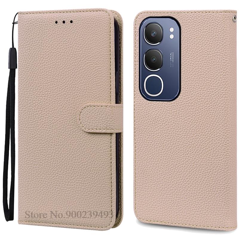 

Для Vivo Y19S чехол-книжка кожаный чехол для Vivo Y19S чехол для телефона откидная крышка защитный задний чехол Fundas Shell For Vivo Y19S бежевый