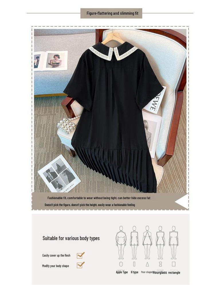 Plus Size Women's Pleated Dress with Doll Collar and Tie Hem (Model MD2588)