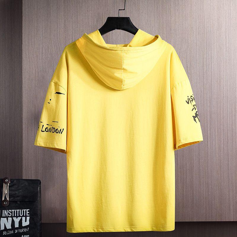 Mænd Forår Sommer T-shirt Kortærmet Halvlange Ærmer Print Splejsning Mandlig Afslappet Løstsiddende Toppe Streetwear Hættetrøjer Plus Size