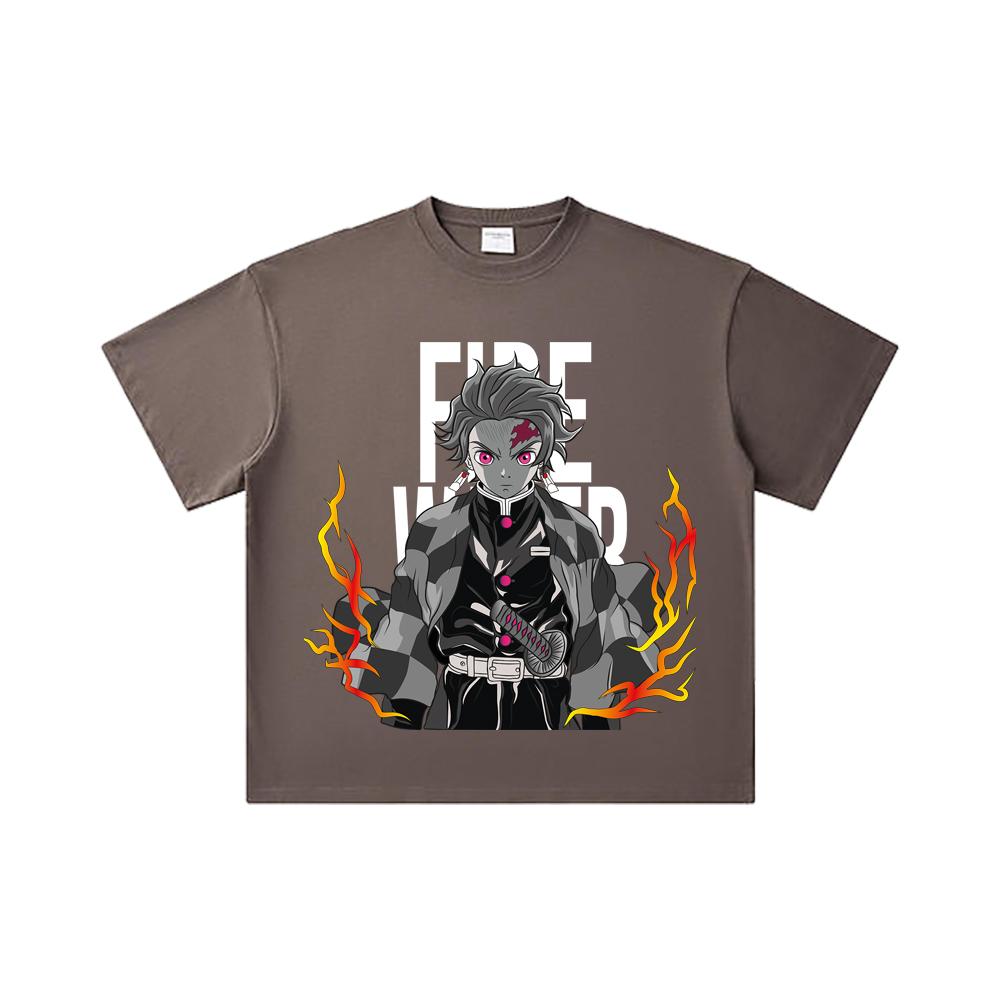 260 GSM Double Yarn 32 Count 100% Cotton Demon Slayer V116 Tanjiro Print Unisex Heavy Cotton T Shirt