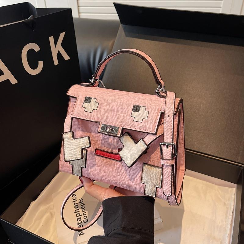 Mosaic doll bag Kelly bag retro shoulder handbag female personality niche design