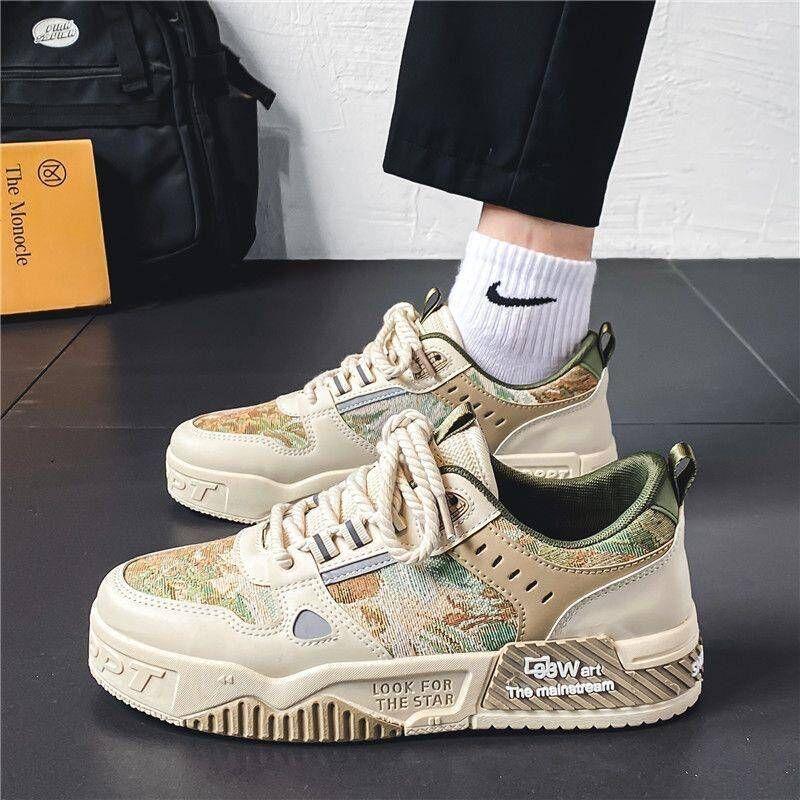 

Spring New Men s Breathable Leather Panel Shoes for Students Versatile Low-top Niche Shoes Sports and Casual Men s Shoes 44