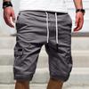 Mid-Rise Elastic Waistband Drawstring Multi Pockets Men Shorts Solid Color Loose Fitness Cargo Shorts Streetwear