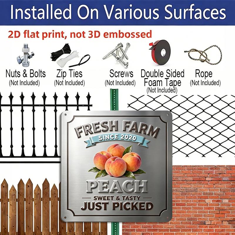 2D Flat, 1pc, Vintage Metal Aluminum Decorative Sign, Fresh Farm Peach, Retro Wall Art, Home Decor for Kitchen, Dining Area, Pantry, Entryway, Room