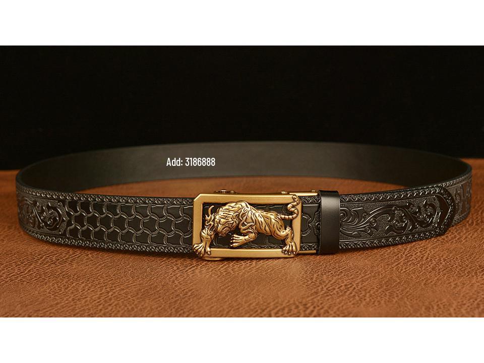 Tiger Engraved Automatic Buckle Cowhide Men's Zodiac Belt - Casual Retro Style