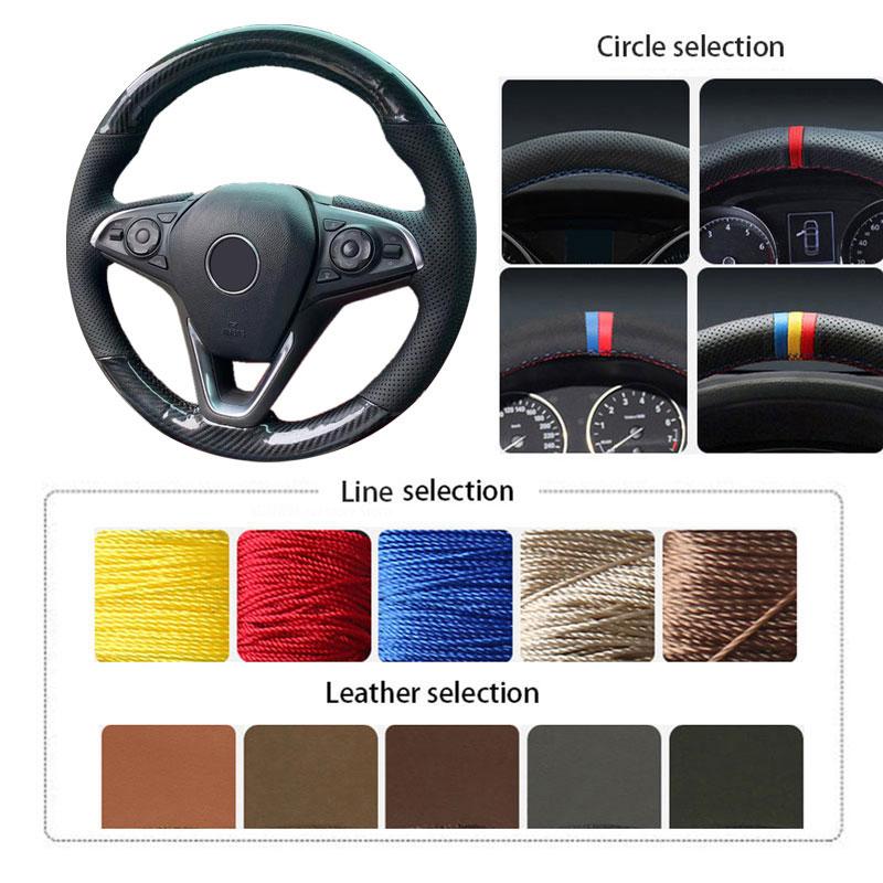 

Индивидуальный чехол на руль автомобиля для Buick Verano 2015 года, стиль, черный ажурный кожаный и карбоновый стиль, комбинированный дизайн