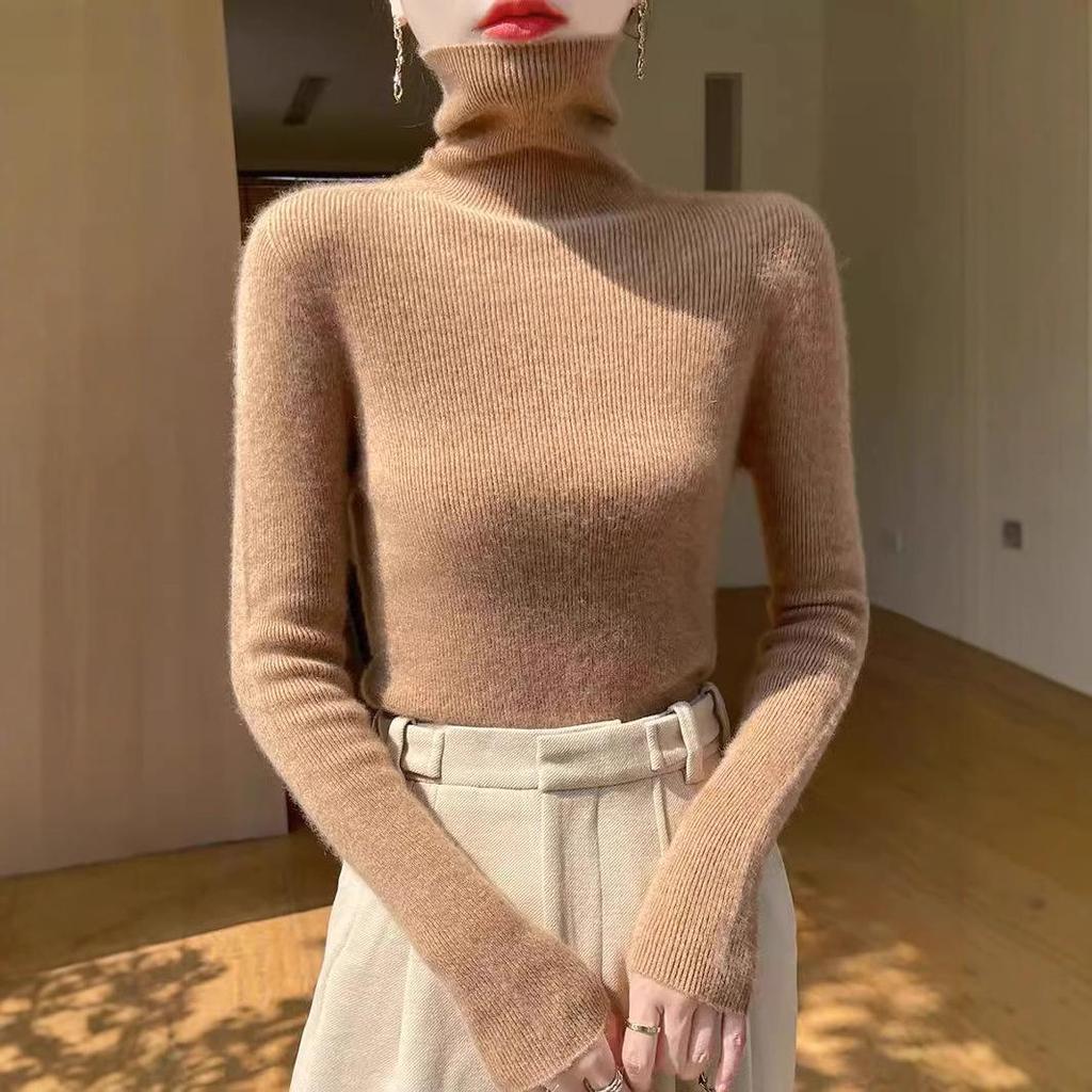 Women's High-Neck Slim-Fit Knit Sweater - 2024 Autumn/Winter Korean Style