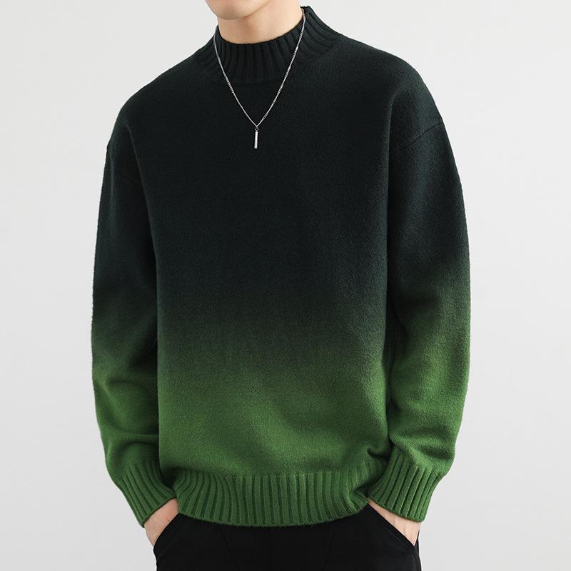 Men's Gradient Sweater, Half-High Collar, 2024 Autumn/Winter Trend, Soft & Fluffy Knit, Warm Base Layer
